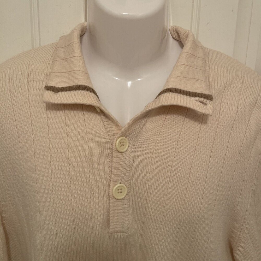 Banana Republic 1/4 Button Mock Neck Sweater Mens L Italian Yarn Merino Wool Tan - Picture 3 of 16